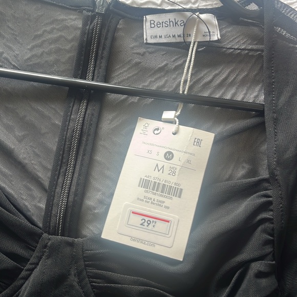 Bershka Ruched Mesh Dress in Black - Picture 3 of 3